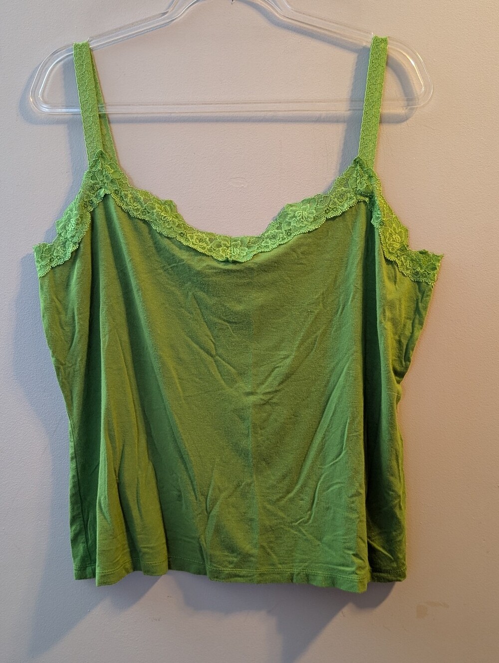 💚 Liz Claiborne Ladies Green Plus Size Lace-Trim Cami Tank Top 2X Rayon Blend